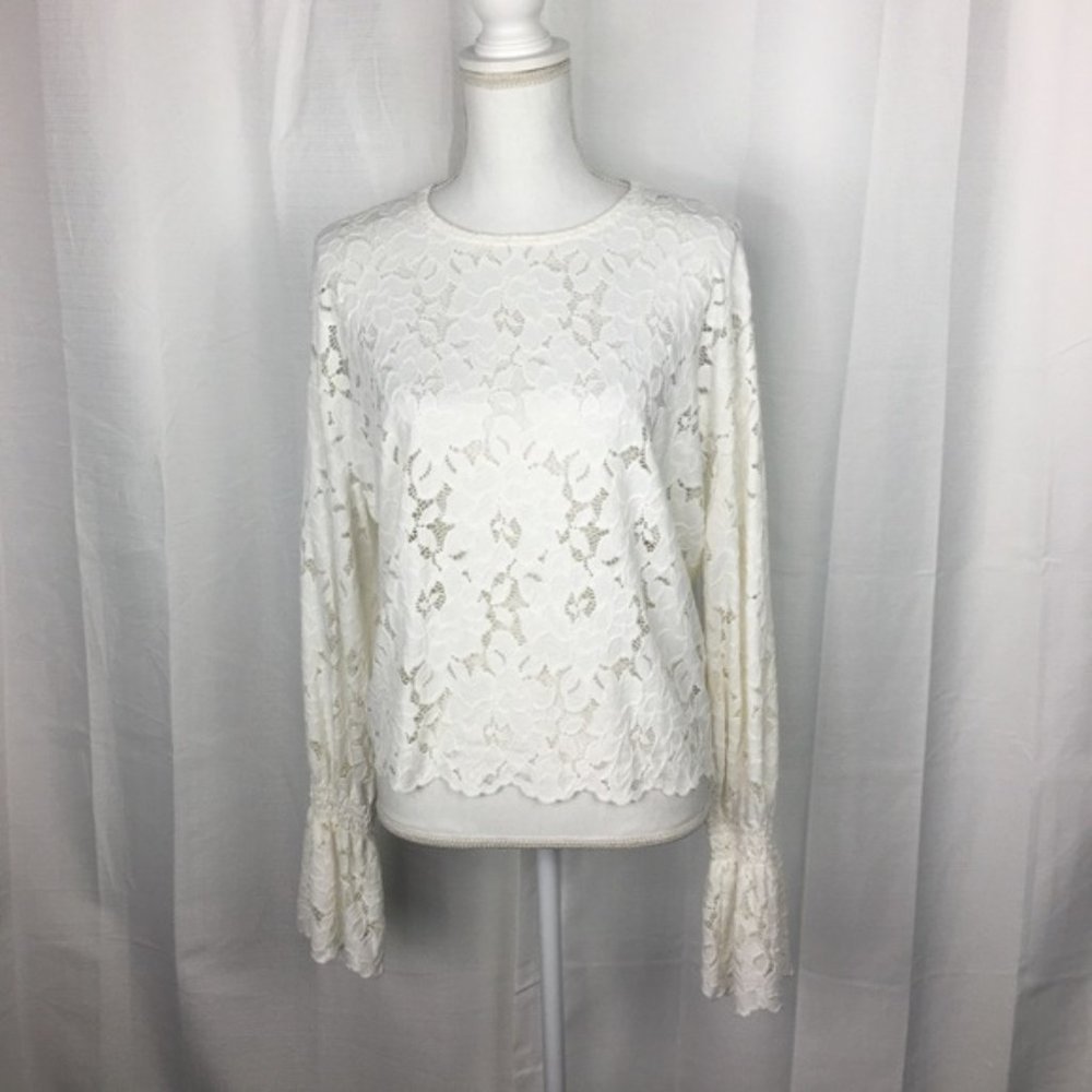 Pointelle White Lace Bell Smocked Sleeve Top